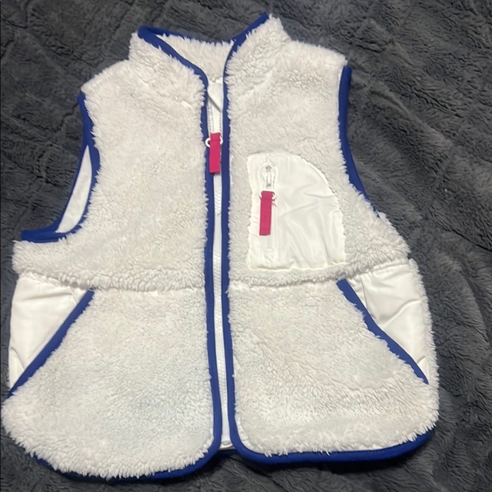 White and Blue Fleece Vest with Sporty Trim
